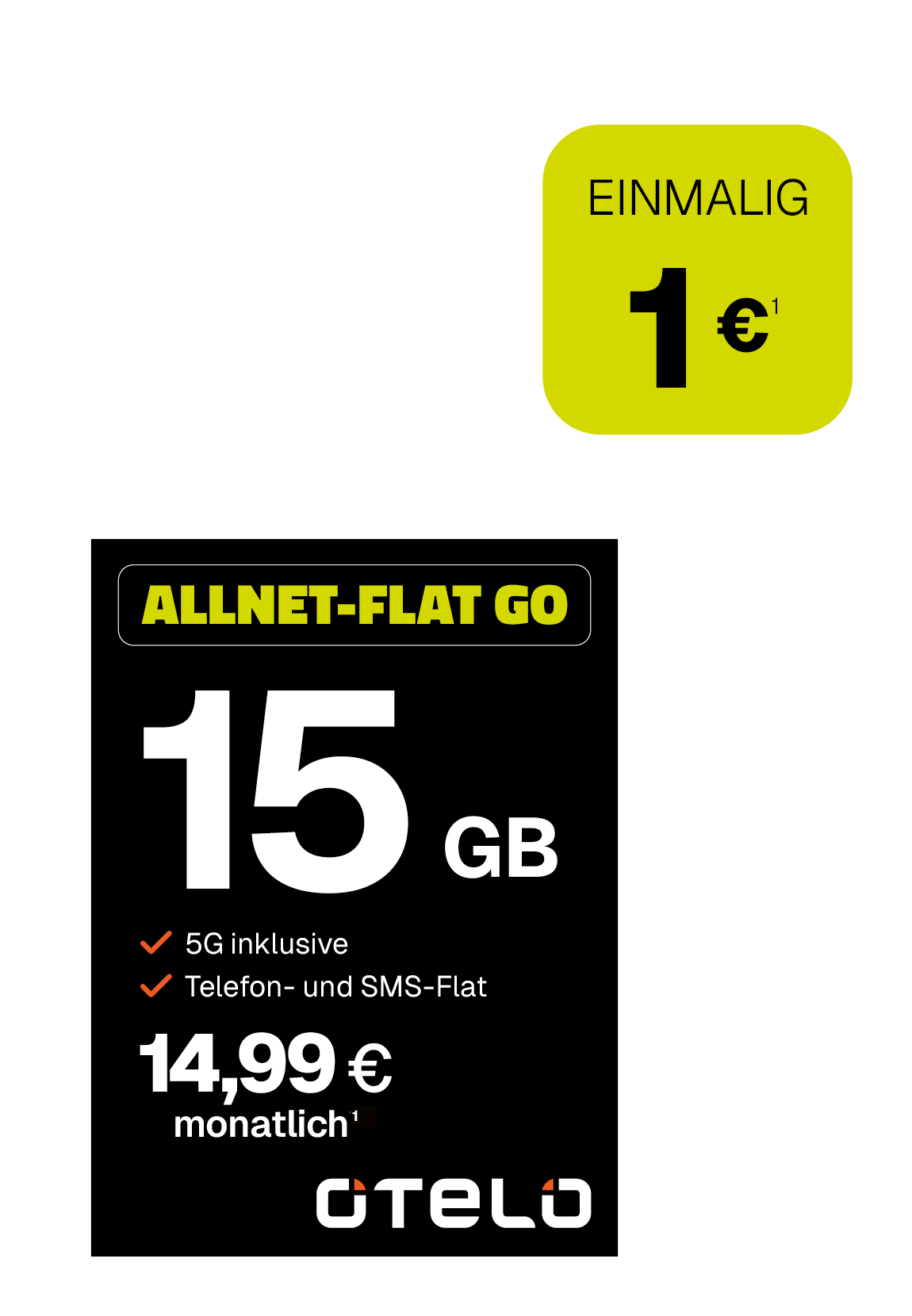 Angebotsgrafik für otelo Allnet-Flat-Go: Ab 14,99 Euro monatlich mit Datenvolumen 