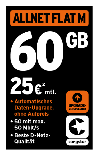 Werbegrafik für den Vodafone-Mobilfunktarif „Smart S“: 60 GB Datenvolumen statt 30 GB, Highspeed mit 5G, Telefon- und SMS-Flatrate, EU-Roaming inklusive, GigaDepot. Monatlicher Preis 39,99 €, einmalige Gebühr 39 €. Zusätzlich buchbare Option „Unlimited on Demand“ für 10 € monatlich. Roter Hintergrund mit weißen Icons und Vodafone-Logo.